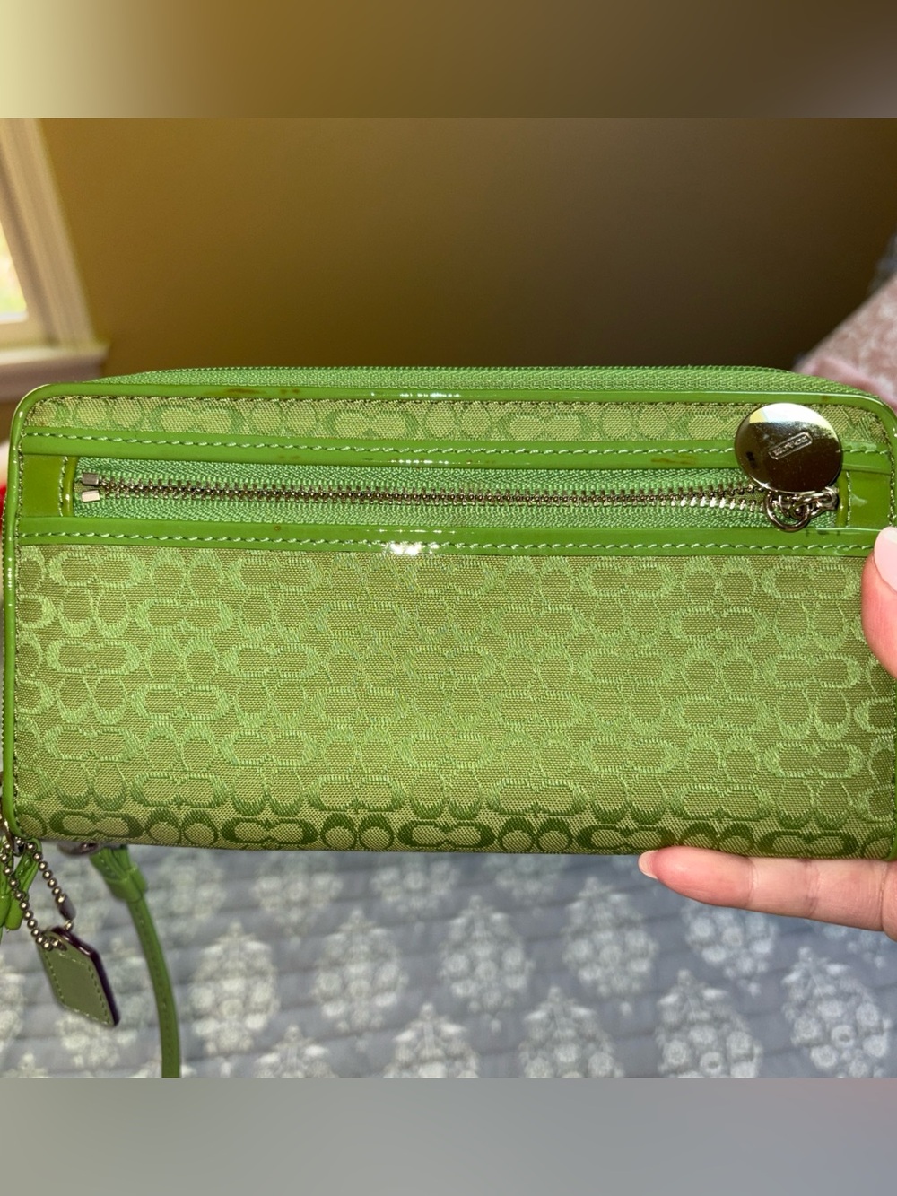 Coach Lime Signature Wristlet with Zip Pocket